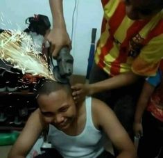 Angle Grinder Haircut meme template blank