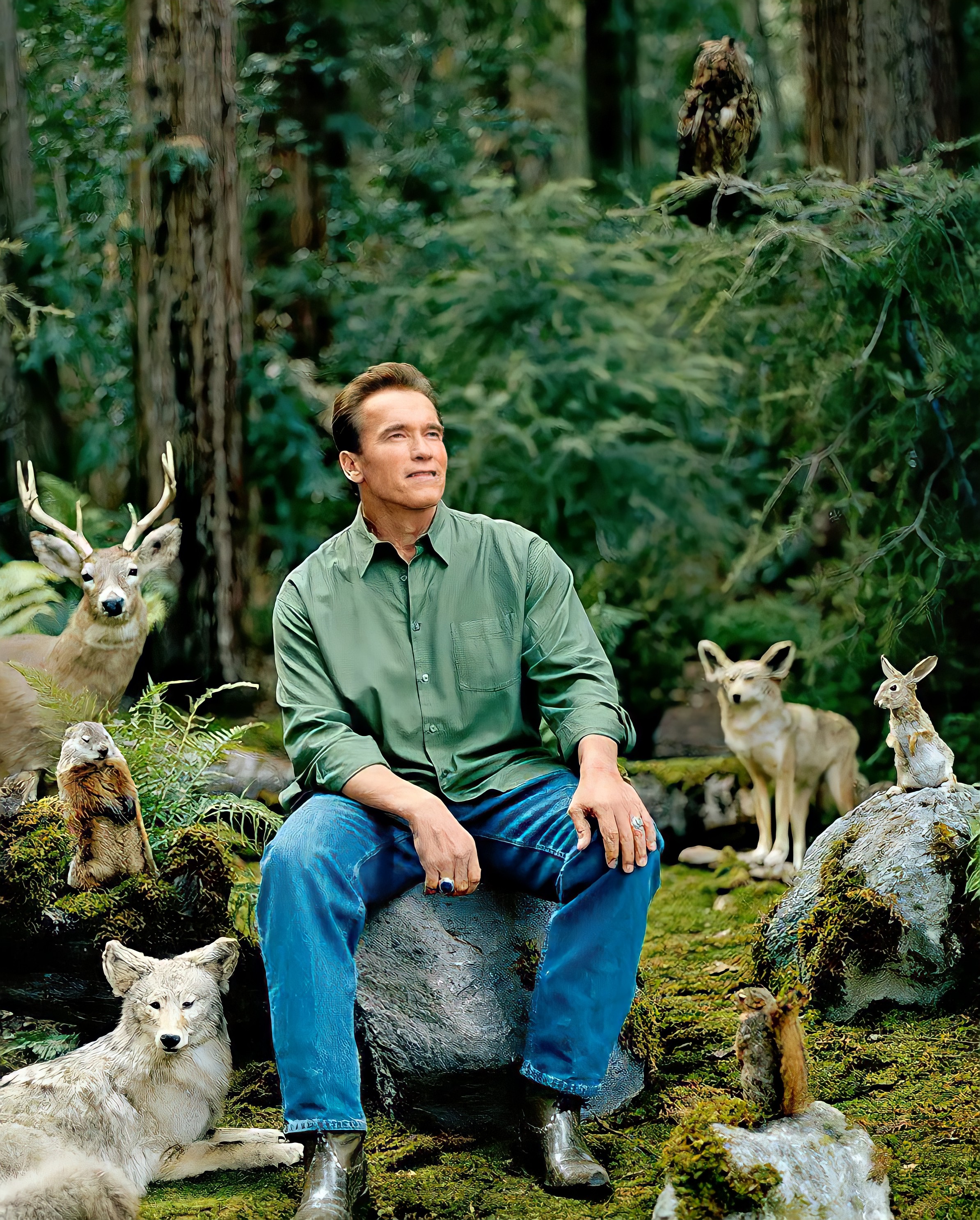 Arnold Schwarzenegger with Forest Animals meme template blank - image format