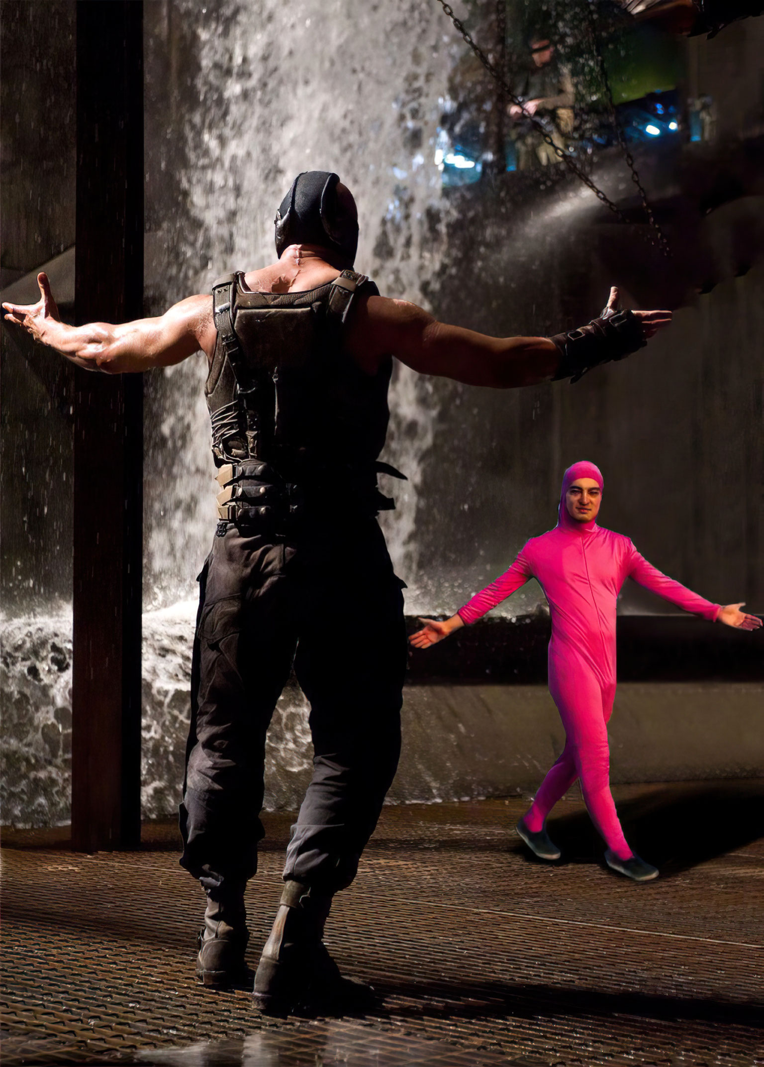 Bane vs. Pink Guy meme template blank - image format