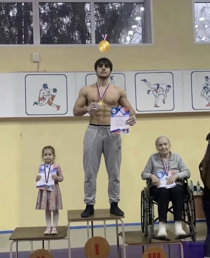 Bodybuilder Wins Against Grandma and Toddler meme template blank