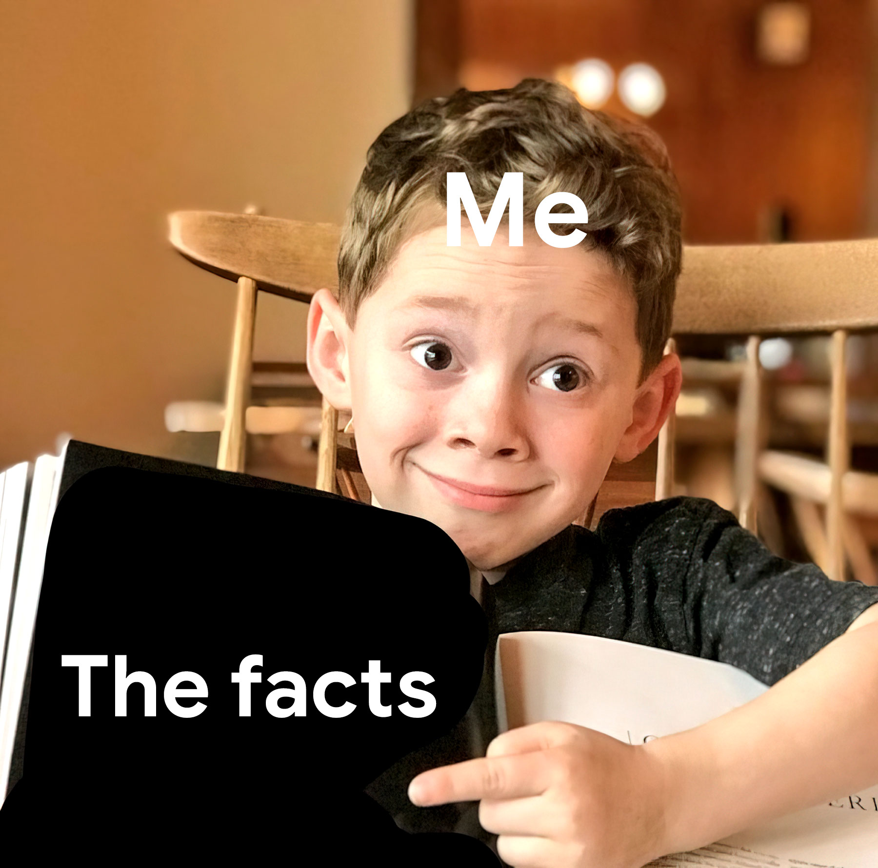 Boy Pointing At Book Facts meme template blank - image format
