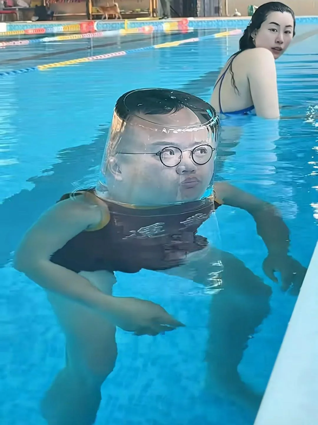 Bucket Head Pool Optical Illusion meme template blank - image format