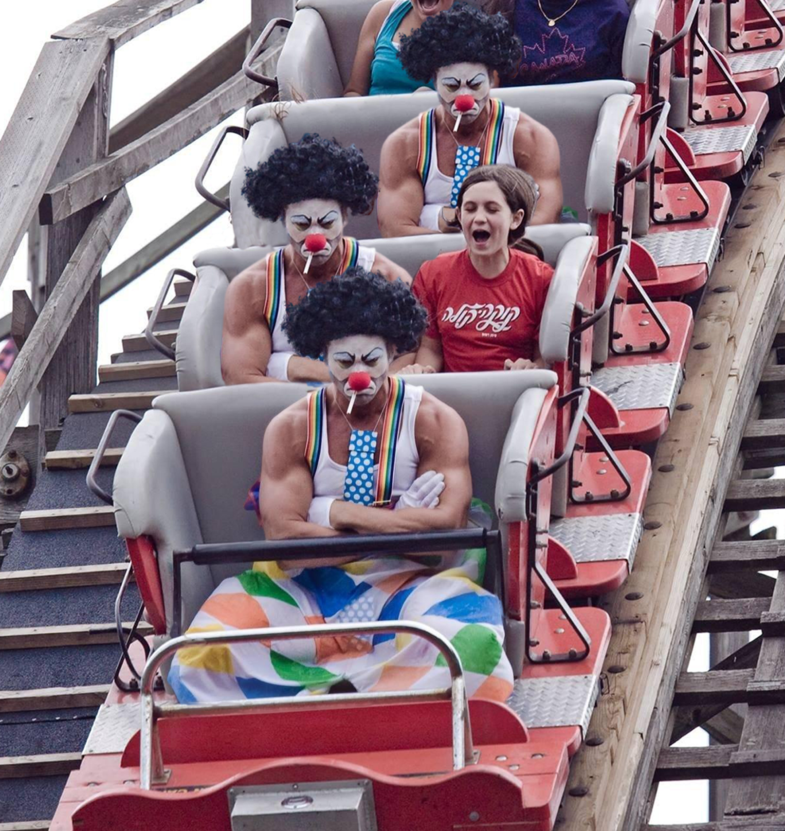 Buff Clowns on a Roller Coaster meme template blank - image format