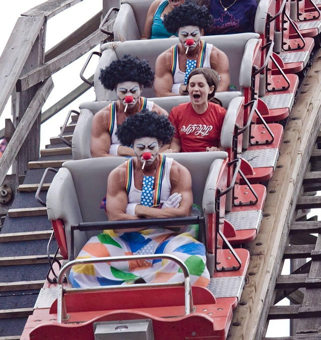 Buff Clowns on a Roller Coaster meme template blank