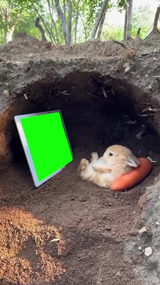 Bunny Watching iPad meme template blank