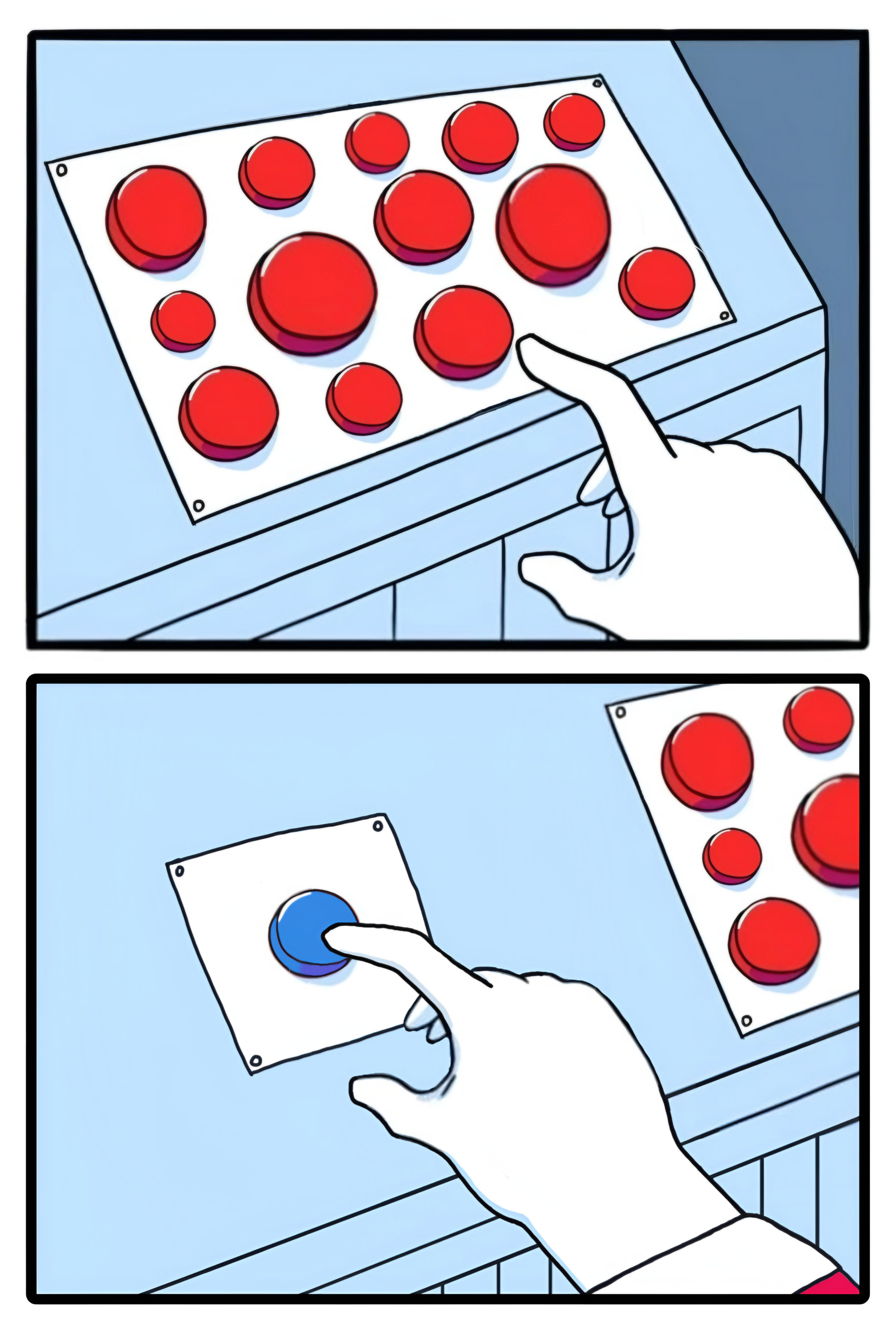 Choosing the Blue Button meme template blank - image format