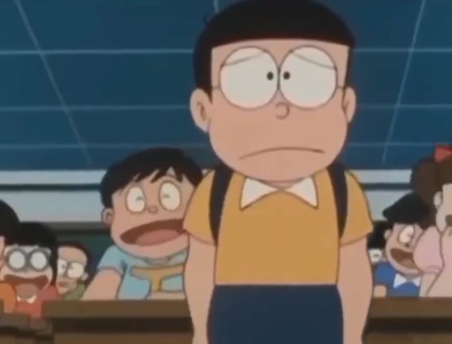 Classmates Laughing at Nobita meme template variant 2