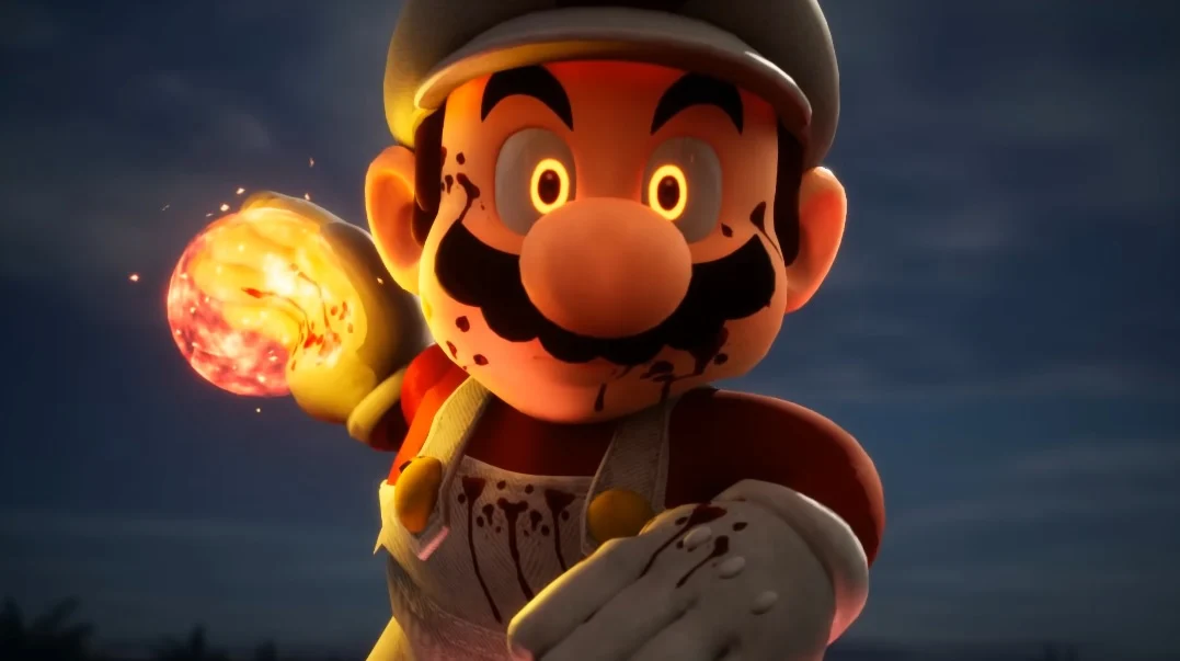 Corrupted Fire Mario meme template blank