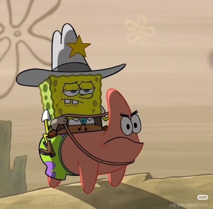 Cowboy SpongeBob Riding Patrick Star meme template blank - image format