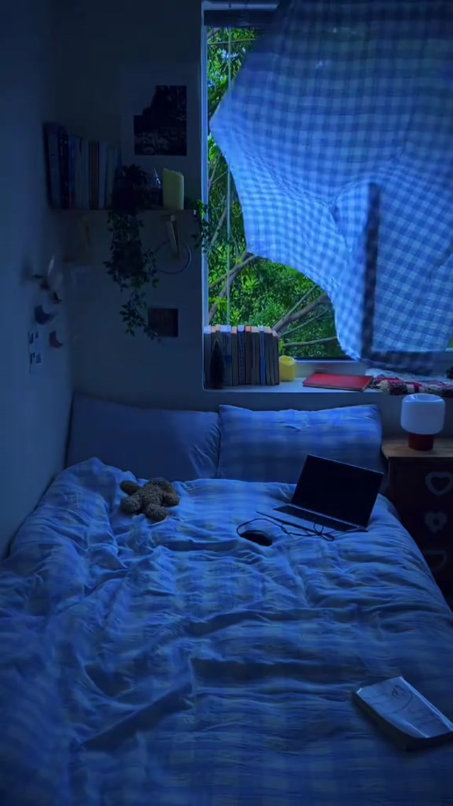 Cozy Blue Bedroom Loop meme template blank