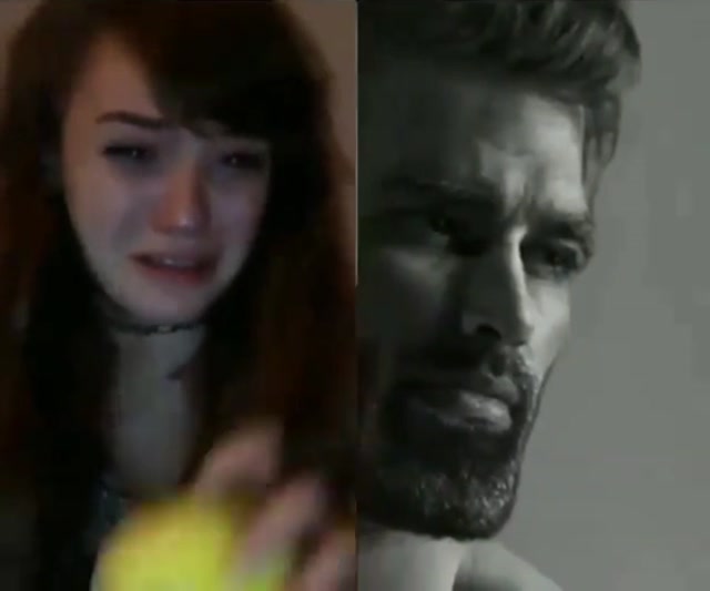 Crying Fan vs. GigaChad meme template blank