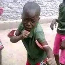Crying Kid Boxing with Sandals on Arms meme template blank - image format