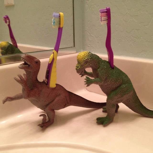 Dinosaur Toothbrush Holder Hack meme template blank - image format