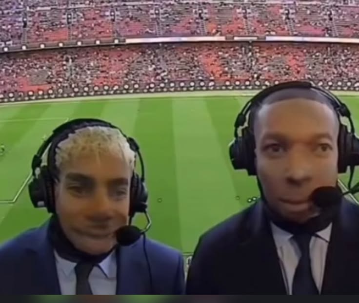 Distorted Football Commentators with Filter meme template blank - image format