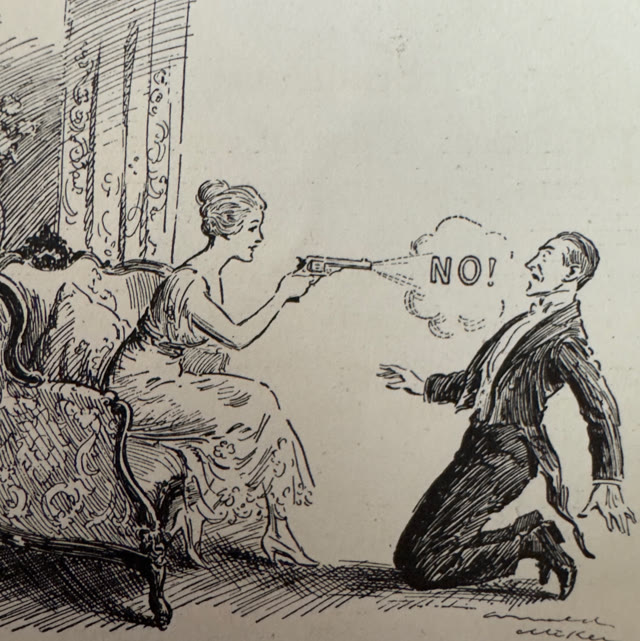 Elegant Woman Blasting "NO!" Gun meme template blank