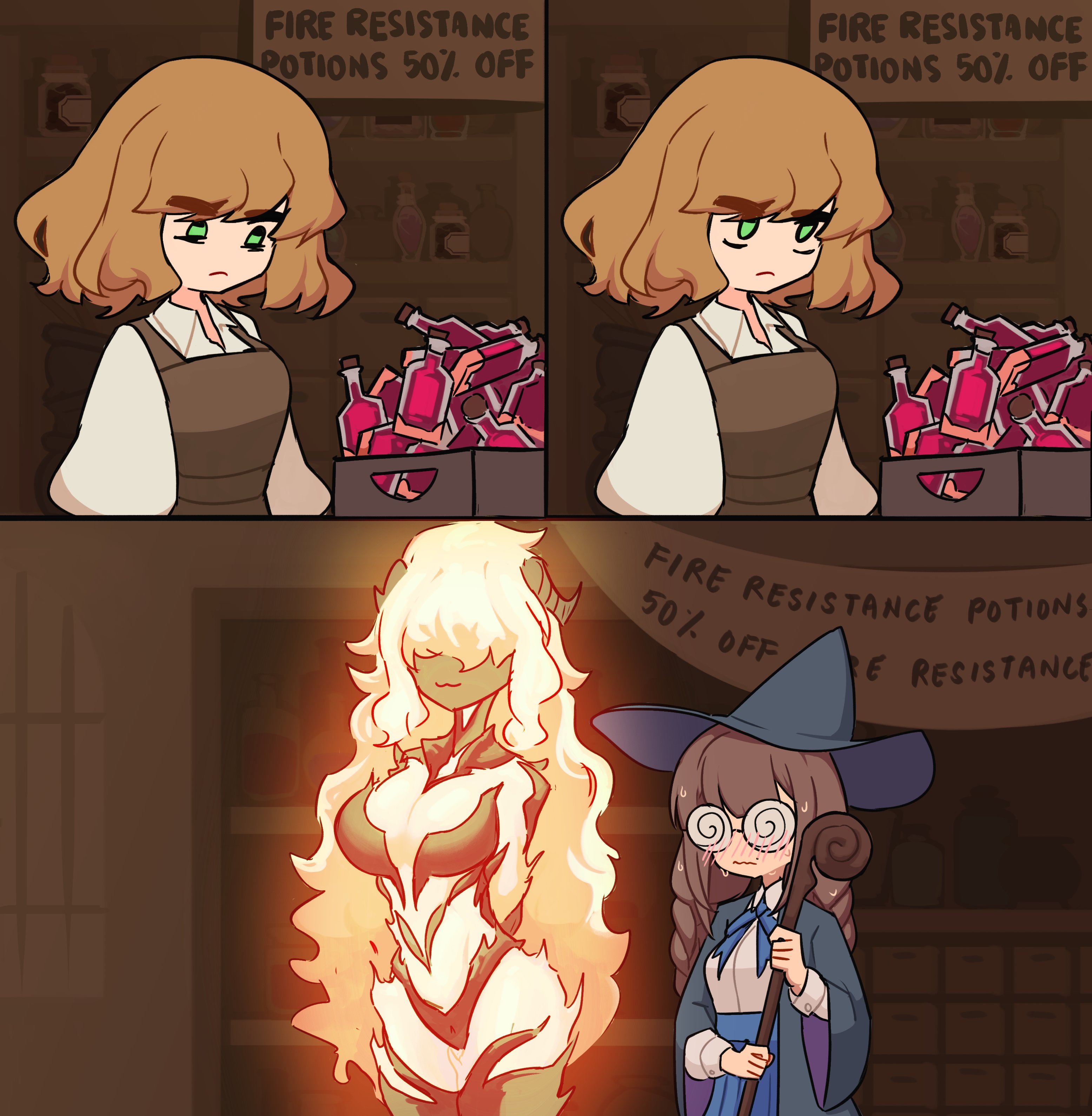 Fire Resistance Potions 50% Off Comic meme template blank - image format