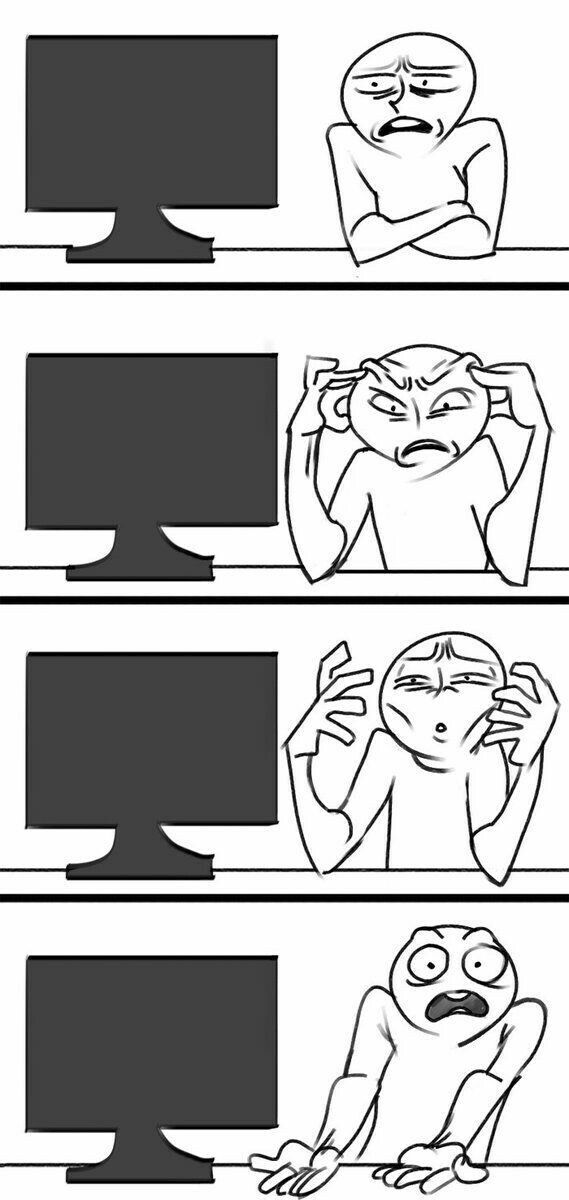 Four-Stage Monitor Meltdown meme template blank