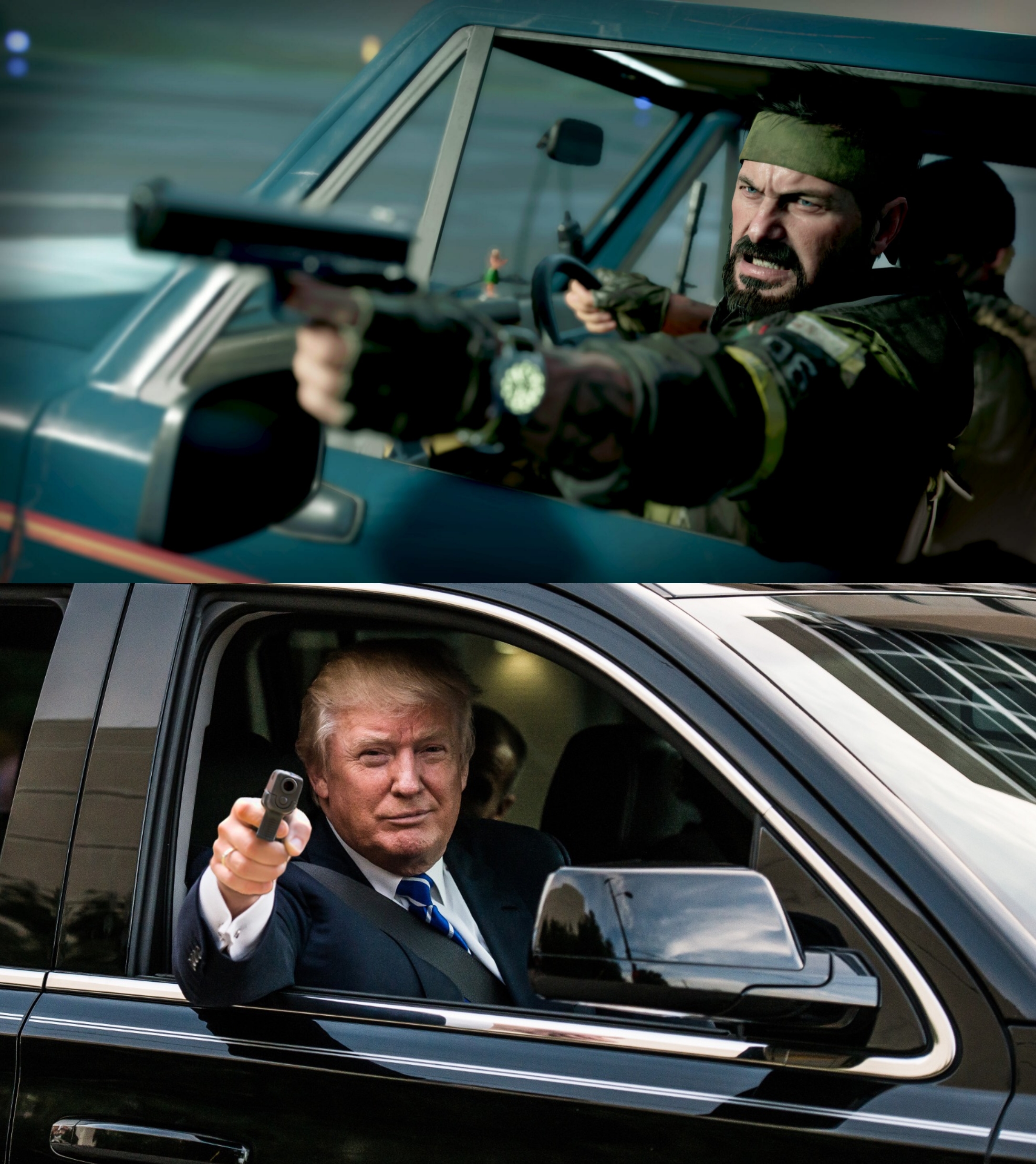 Frank Woods vs. Donald Trump meme template blank - image format