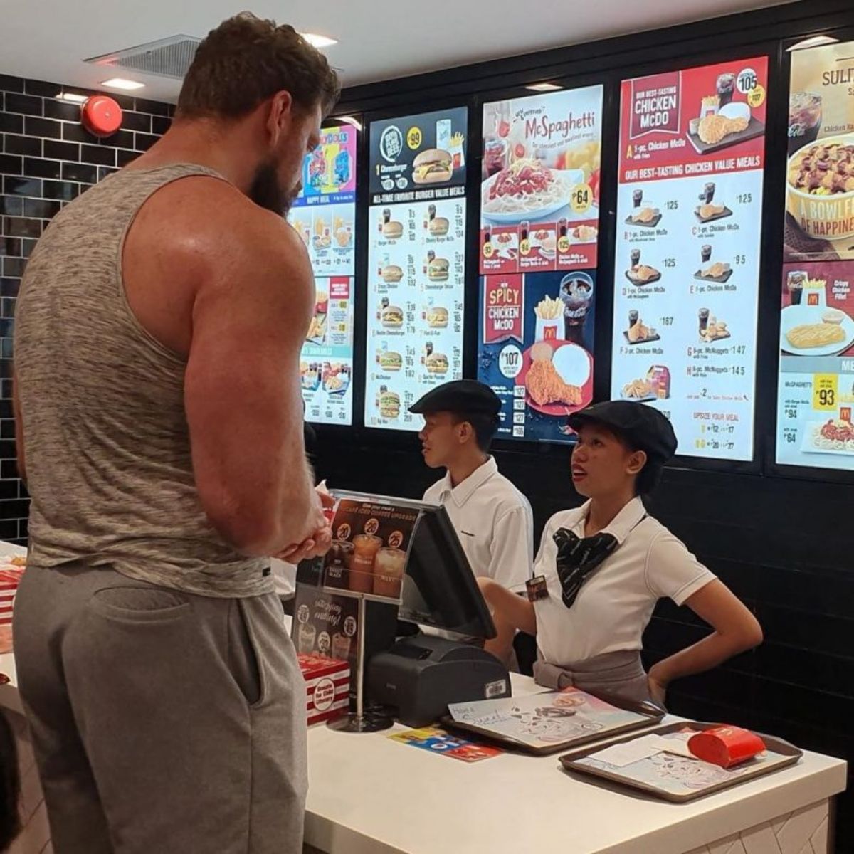 Giant Man at McDonald's meme template blank