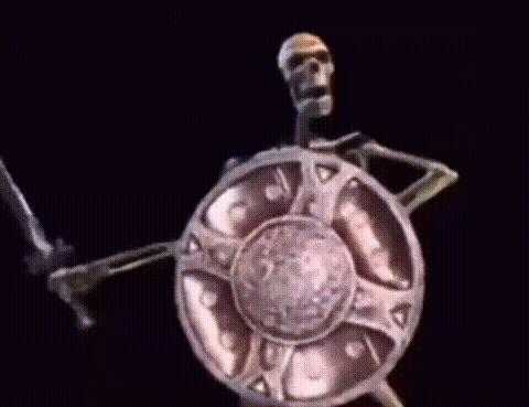 skeleton with sword and shield meme template blank