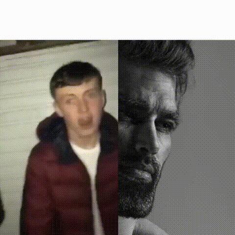 The Confrontational Chad / Average vs. Giant meme template blank