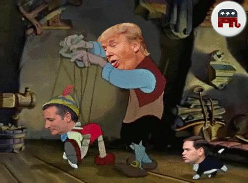 Viral Trump Geppetto and Ted Cruz Pinocchio GIF meme template blank