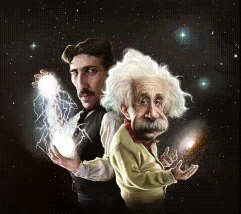 The Cosmic Architects / Einstein & Tesla meme meme template blank