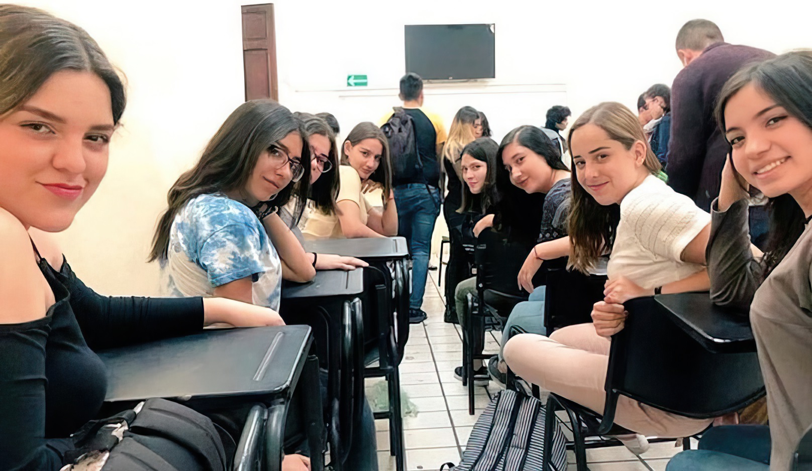 Girls in Classroom Looking at You meme template blank - image format