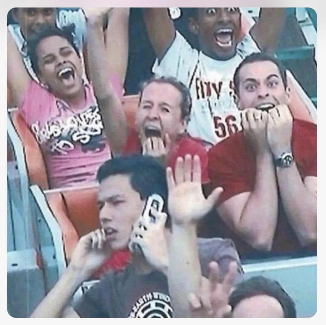 Guy on Two Phones on Roller Coaster meme template blank - image format