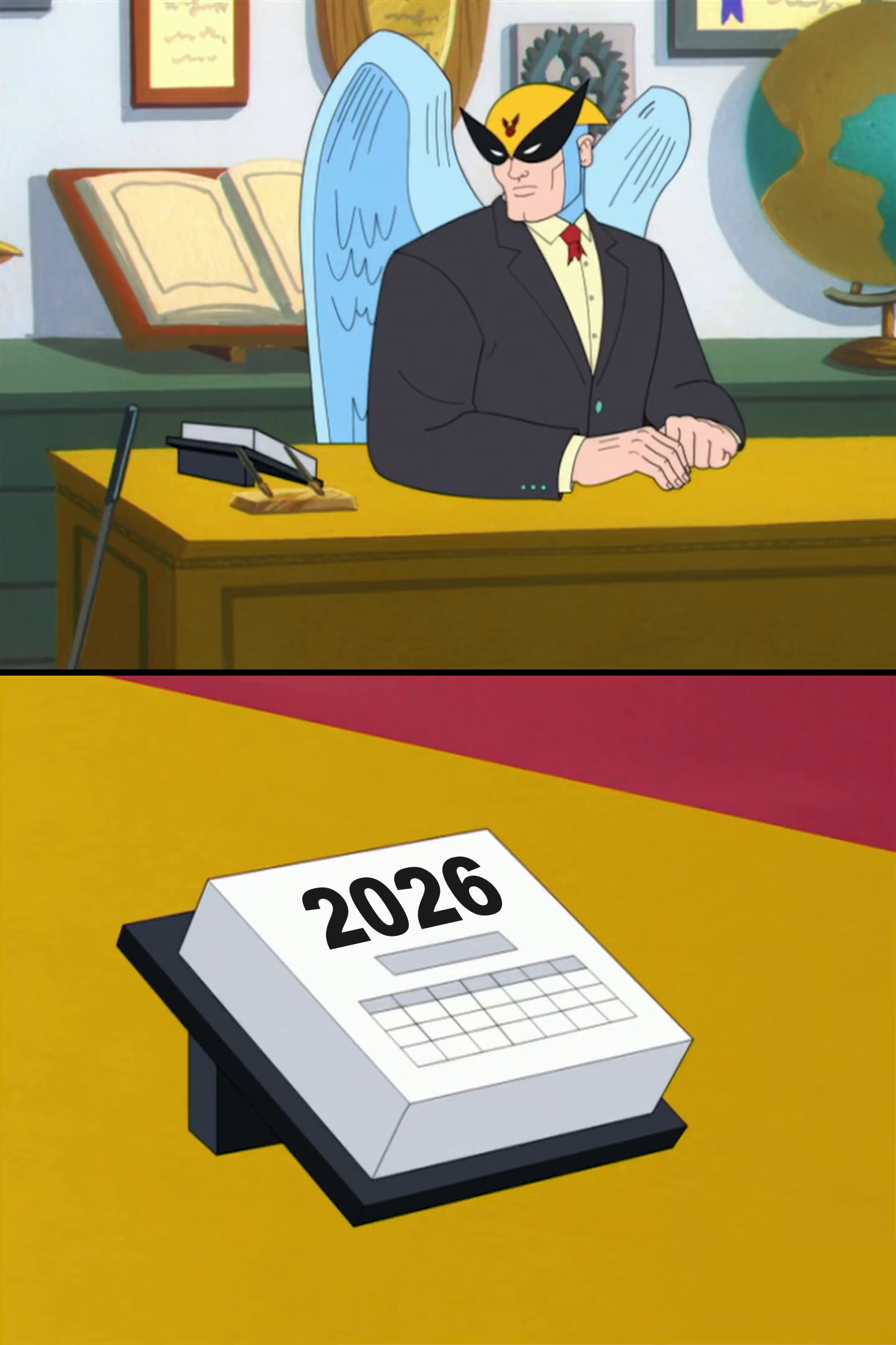 Harvey Birdman Desk meme template blank - image format