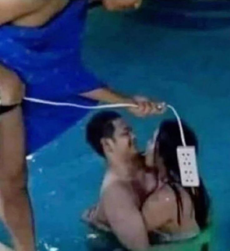 Holding Extension Cord Over Pool Couple meme template blank - image format