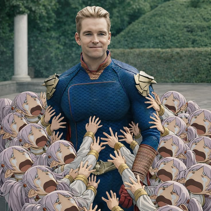 Homelander Surrounded by Crying Frierens meme template blank