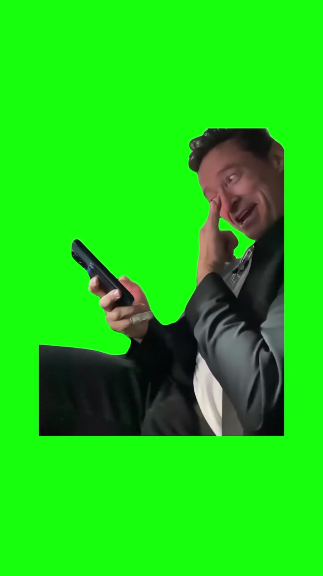 Hugh Jackman Laughing at His Phone meme template blank