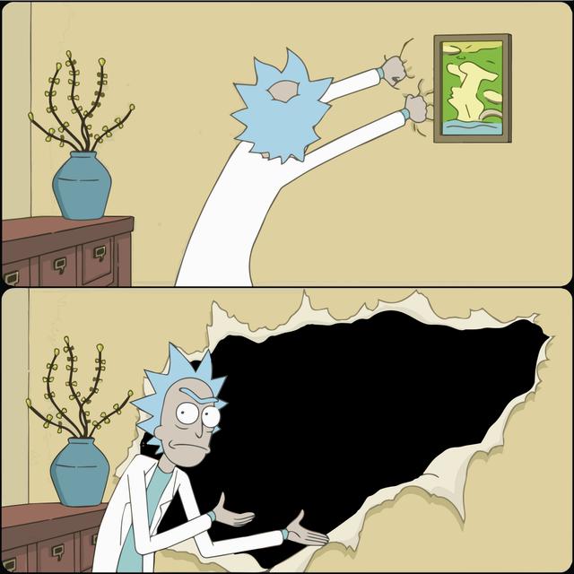 Rick Rips Open the Wall meme template blank