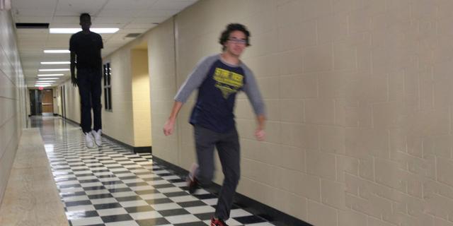 Floating Boy Chasing Running Boy meme template blank