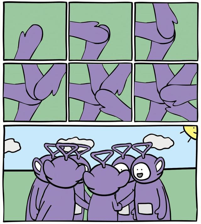 Tinky Winky Huddle meme template blank
