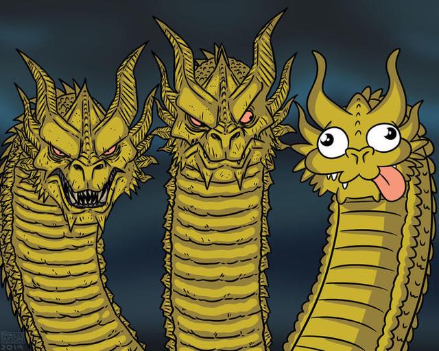 Three-Headed Dragon / King Ghidorah Comparison meme template blank