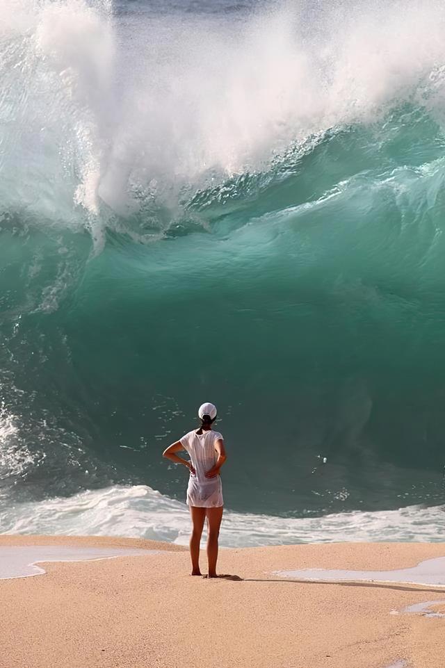Woman vs. Giant Wave meme template blank