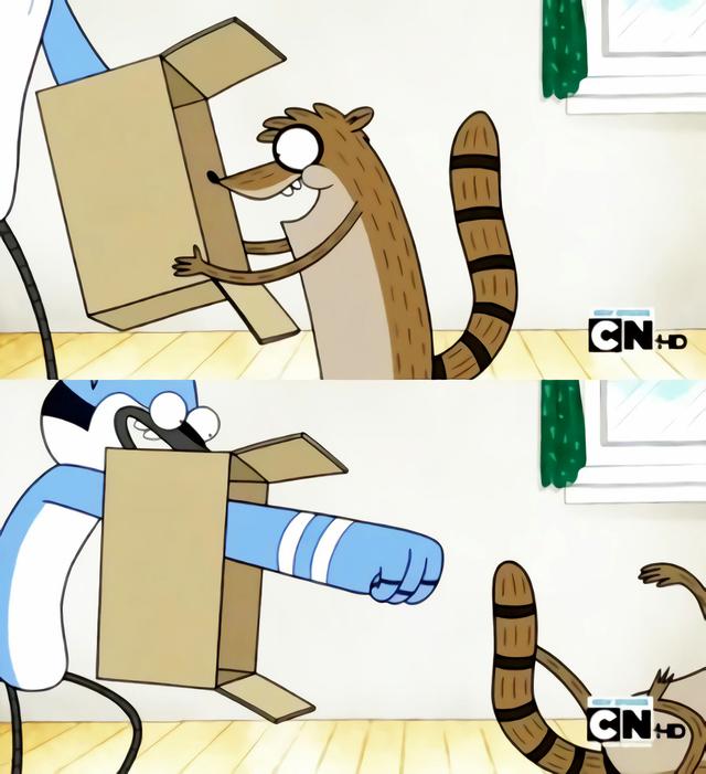 Mordecai Punching Rigby meme template blank