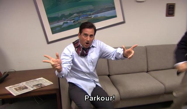 Michael Scott Parkour! meme template blank