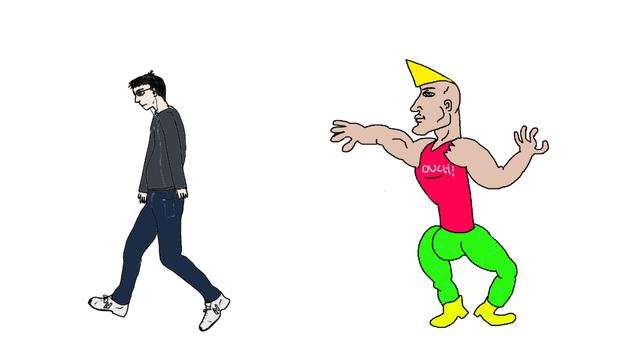 The Virgin vs. Chad meme template blank