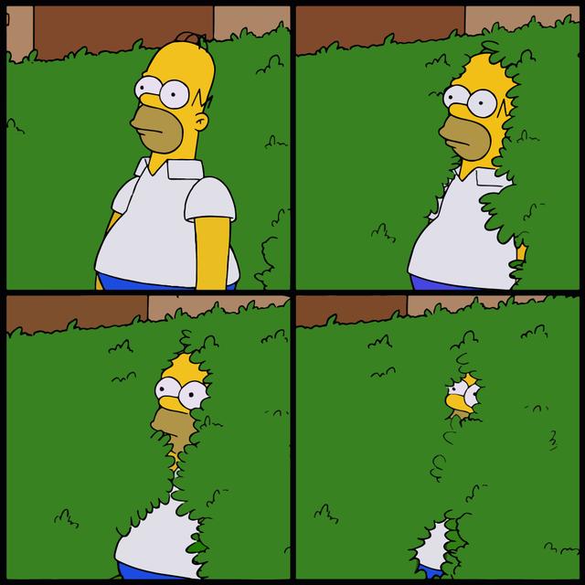 Homer Simpson Backing Into Bushes meme template blank