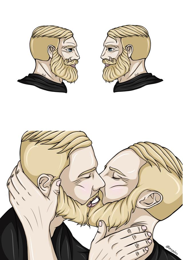 Yes Chads Kissing meme template blank