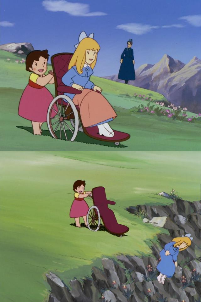 Heidi Pushes Clara Off a Cliff meme template blank