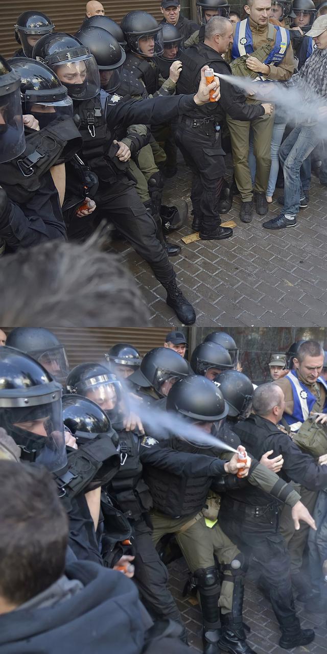 Officer Spraying His Own Team meme template blank