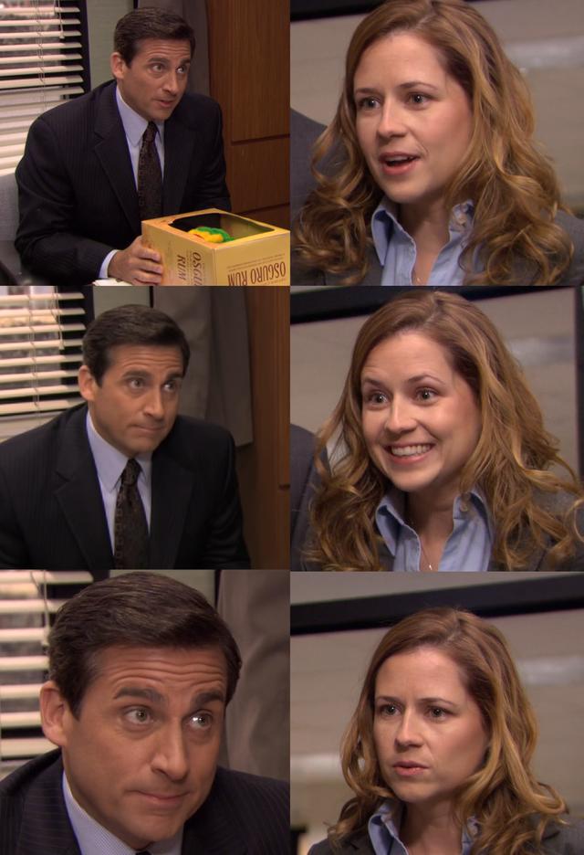 Michael and Pam’s Staredown meme template blank