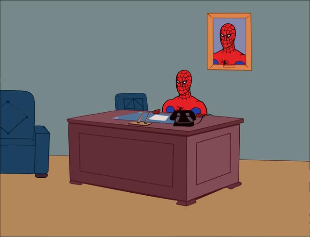 Spider-Man at a Desk meme template blank