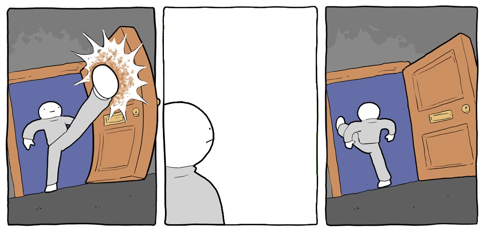 Kick the Door meme template blank - image format