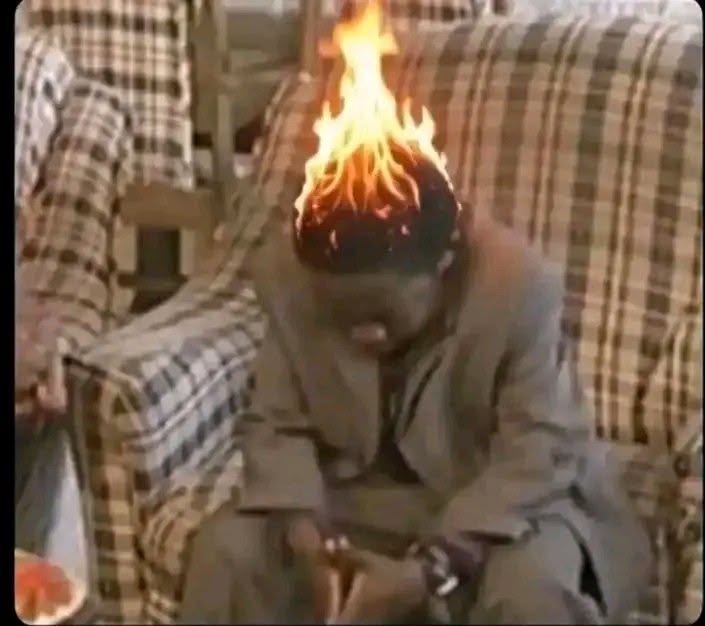 Kid's Head on Fire Sitting in Armchair meme template blank - image format