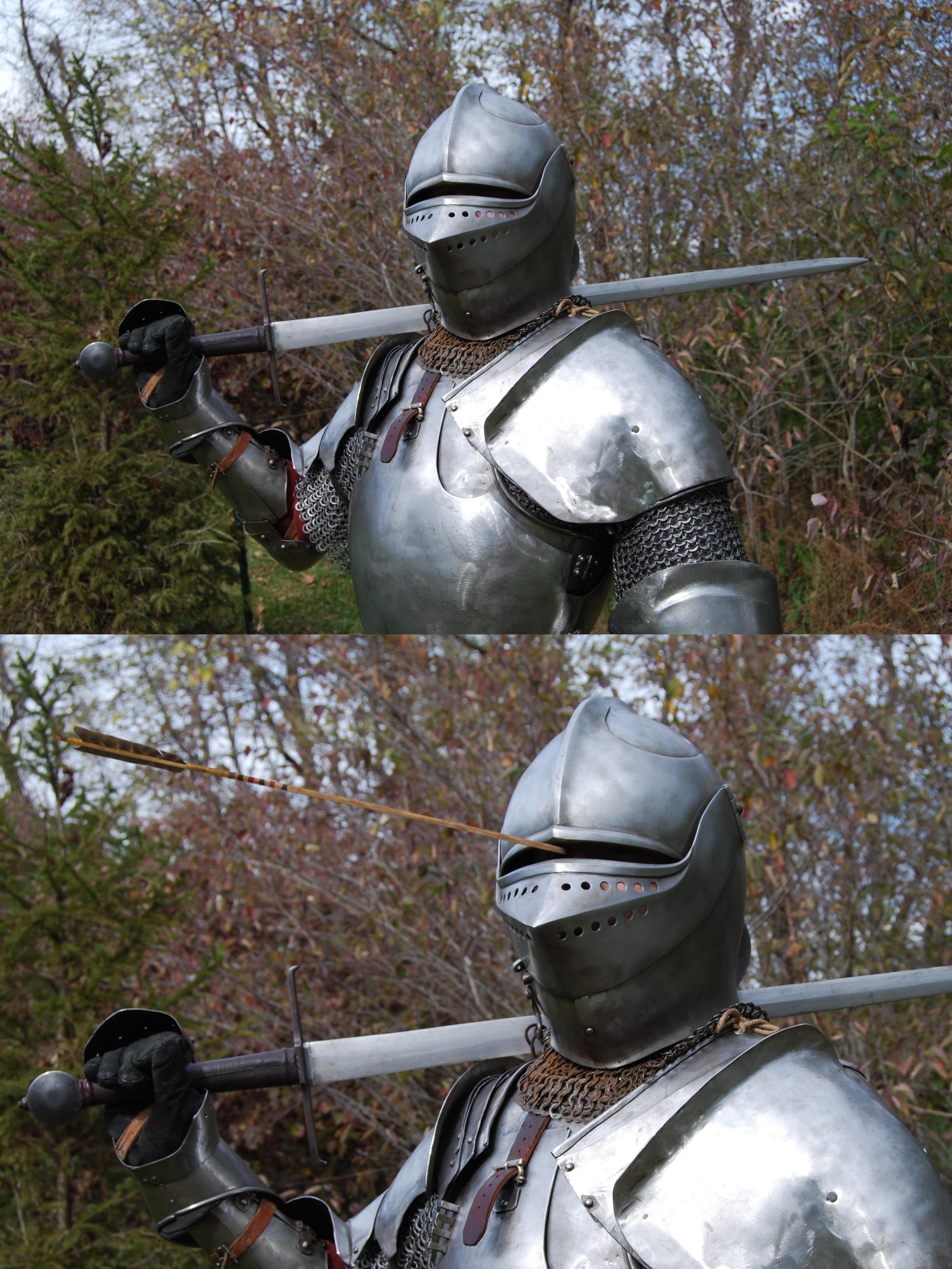 Knight with Arrow in Eye meme template blank - image format